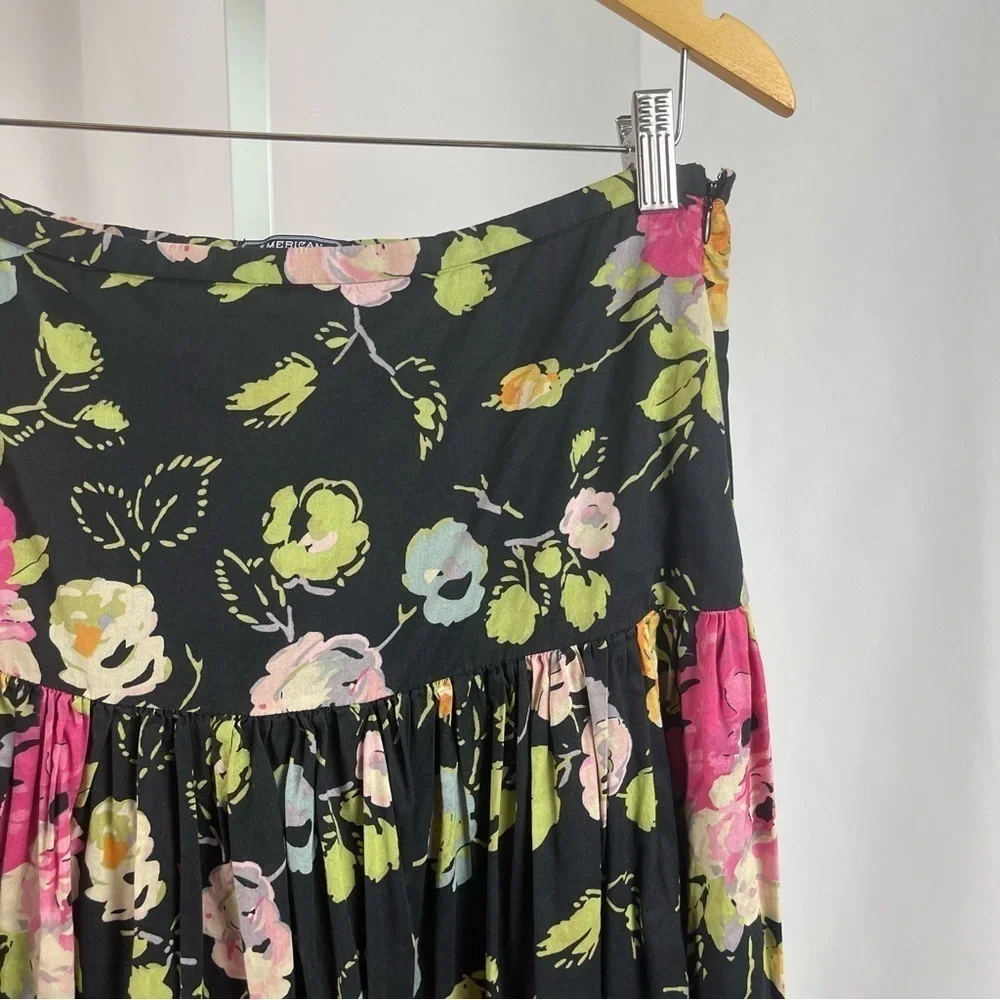 American Living Size 8 Vintage Floral Circle Retro Pleat Ruffle Mini Skirt